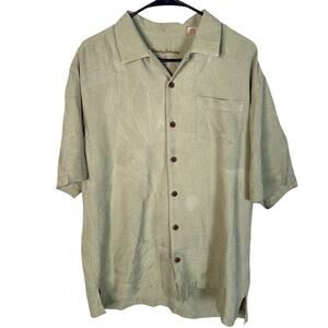 Tommy Bahama Men's M SILK Camp Hawaiian Shirt Short Sleeve Coconut Buttons Khaki